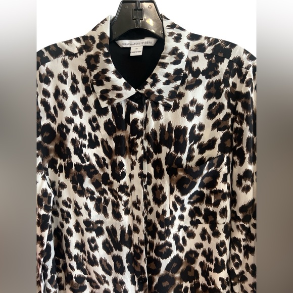 Diane Von Furstenberg Animal Print Long Sleeve Shirt Dress Size 10 - Picture 6 of 7